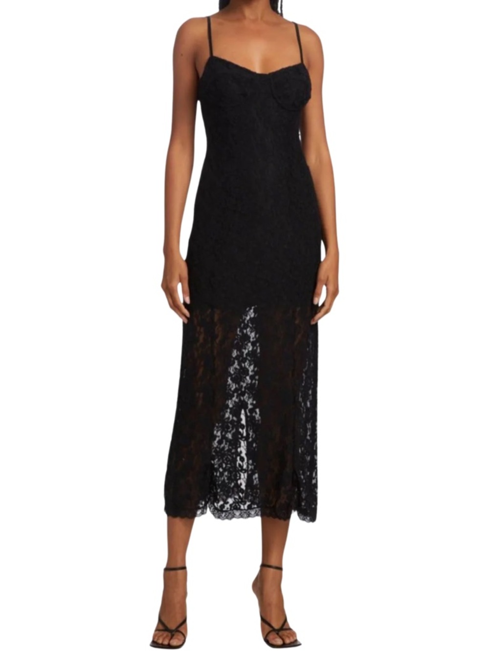 LoveShackFancy Sima Black Lace Midi Slip Dress